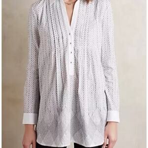 Anthropologie Vanessa Virginia Black & White Tunic Top Size 2 100% Cotton L0215